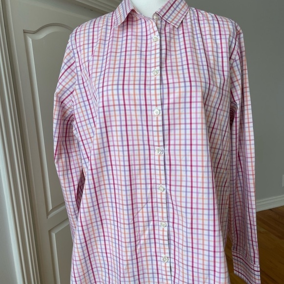 Lands' End no iron plaid size 18 long sleeve button up shirt work career office - Picture 6 of 12